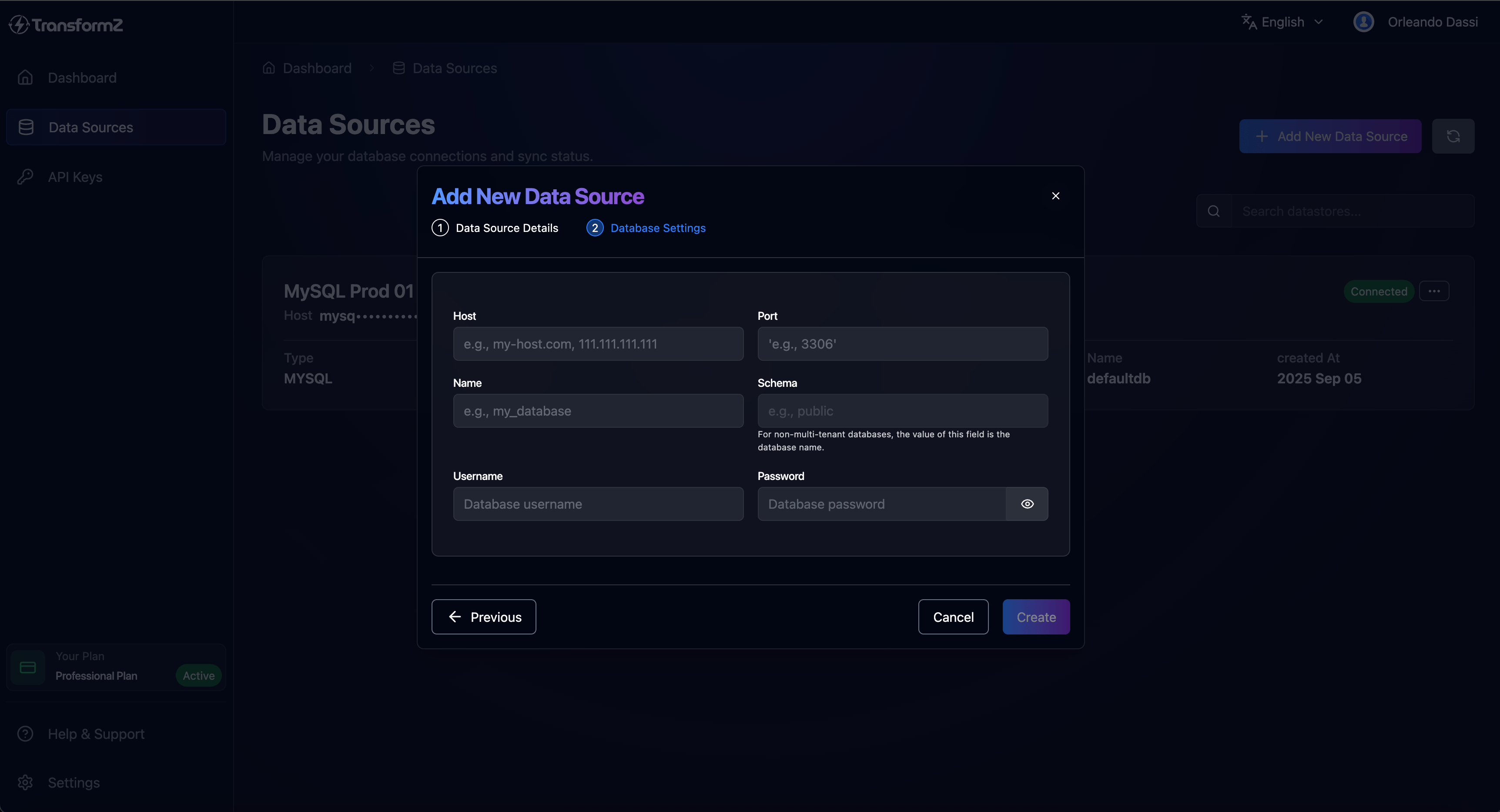 TranformZ MySQL Database Settings