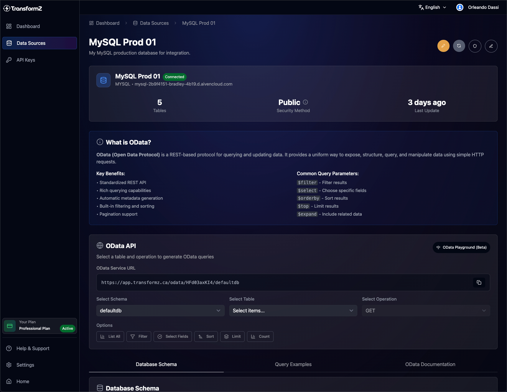 TranformZ MySQL OData Details