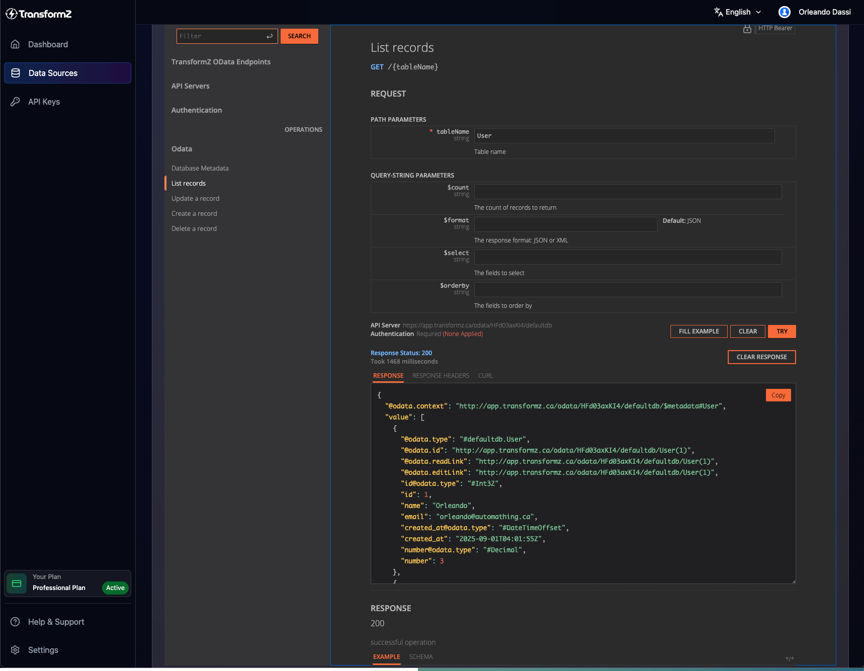 TranformZ MySQL OData Test